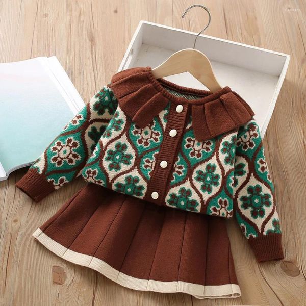 Conjuntos de ropa 2 piezas de punto niñas princesa otoño ropa clásica suéter de invierno falda uniforme de cumpleaños para 1-8 años trajes para niños