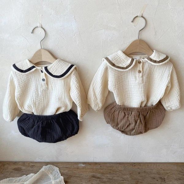 Vêtements Ensembles 2pcs Musline Kids Tops Shorts Baby Clothes Set Sailor Collar Casual Toddler tenue