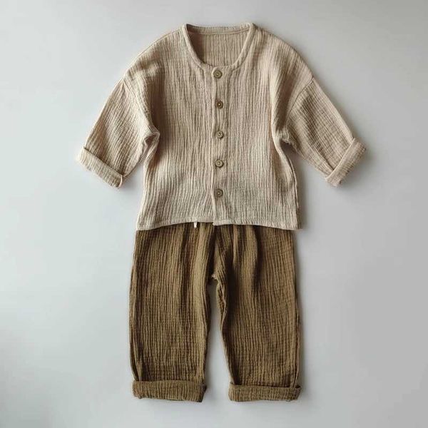 Ensembles de vêtements 2 pièces nouveau ensemble de vêtements pour enfants nouveau-né ours imprimé conception à manches longues cardigan hauts et pantalons en coton biologique garçons filles vêtements SetsL2401L2402