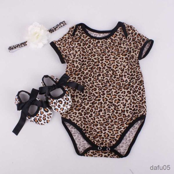 Conjuntos de ropa 2pcs ropa de niña recién nacida leopardo floral manga corta soplu de manga corto+zapatos+banda de cabello 3pcs juegos de ropa de verano 0-12M R230815