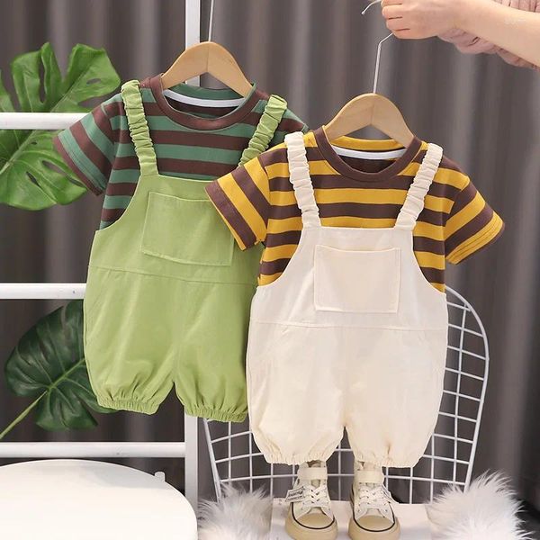 Ensembles de vêtements 2pcs Set Baby Boys Stripe Shirt Short Short à manches courtes Suit Casual Shetfers Pantal