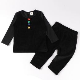 Conjuntos de ropa 2 unids set ropa de bebé toppant largo niños casual botones coloridos niño mangas de terciopelo negro niña niños 221111