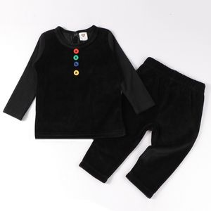 Ensembles de vêtements 2pcs / set vêtements de bébé long toppant enfants boutons colorés décontractés enfant manches en velours noir fille garçons 221111
