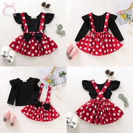 Ensembles de vêtements 2pcs / set Cartoon Polka Dot Baby Girl Robes de soirée Bow Kids Birthday Party Princess Toddler Enfants Vêtements Suit 0 à 4