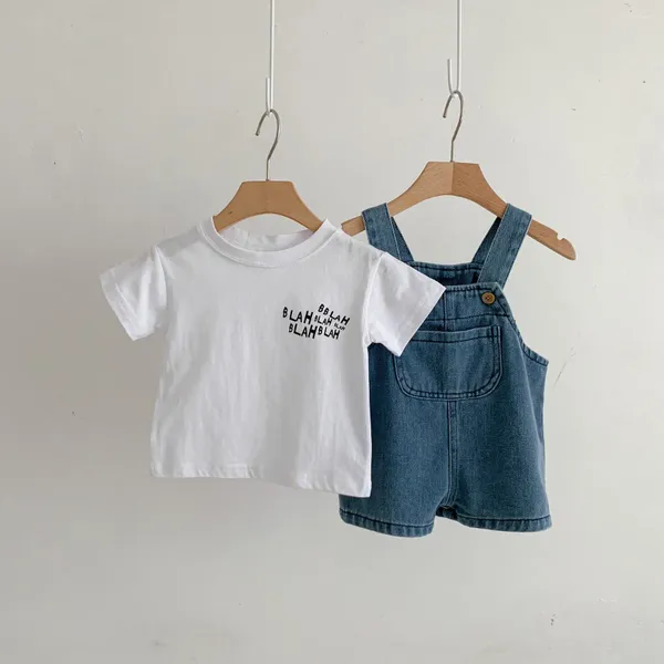 Ensembles de vêtements 2pcs Set Fashion Boys 'Denim T-shirt blanc T-shirt Coton Body à manches courtes pour bébé pour bébé