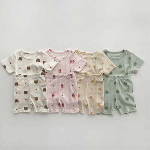 Ensembles de vêtements 2pcs Set Nouveau-né bébé Vêtements d'été 0 à 3 ans Bébé garçons et filles à manches courtes Cartoon Animal T-shirt en coton imprimé + shorts Setl2405