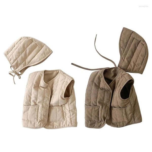 Conjuntos de ropa 2 unids / set Ropa de abrigo infantil cálida y elegante Gorro Gorro Otoño Invierno Chaleco para bebé con sombrero Chaleco de algodón para niñas y niños