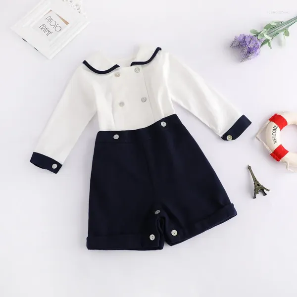 Conjuntos de ropa 2 uds ropa española para bebés traje primavera otoño Camisa de algodón pantalones de lana azul marino Casual niños pequeños