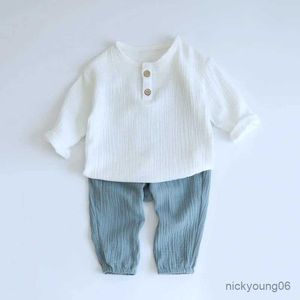 Ensembles de vêtements 2pcs Spring Baby Boy Clothes ensembles 0-4y Toddler Kids Musline T-shirt à manches longues en coton biologique + pantalon lâche
