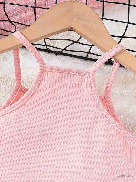 Vêtements Ensembles 2pcs Été Child Girl Beau Vêtements Set Pink Sling Brand Sans manches Top + Fleur Shorts Daily Casual Wear Kids Girl 4-7 ans