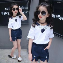 Vêtements Sets 2pcs Summer Girls Floral Printing Denim Costumes Baby Girl Fashion Sans manches Shirts Top Short Two-Pice Children's