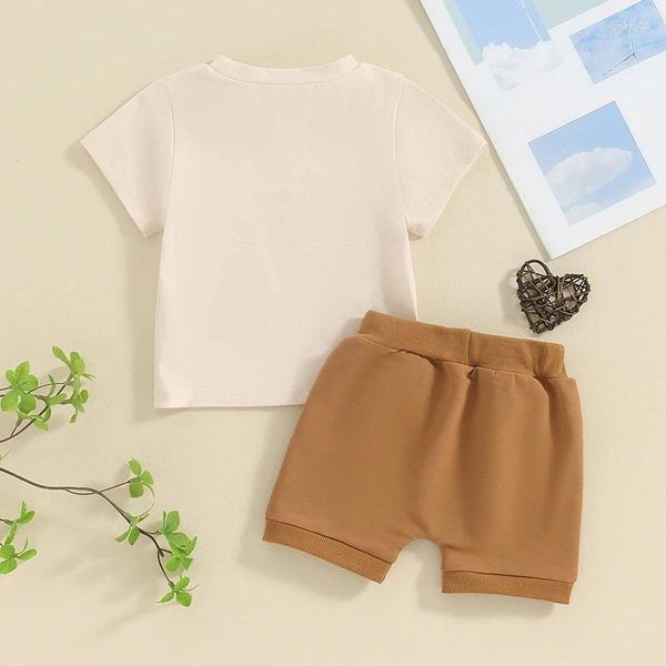 Ensembles de vêtements 2pcs enfant en bas âge bébé garçon fille vêtements d'été ma tante est définitivement plus cool que papa t-shirt hauts shorts de couleur unie ensemble infantile