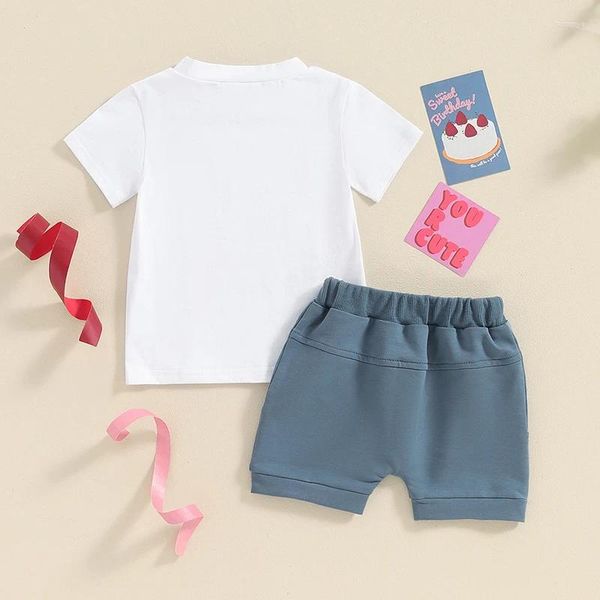 Conjuntos de ropa 2 piezas niño bebé niño niña cumpleaños traje letra manga corta camiseta tops pantalones cortos conjunto ropa de verano
