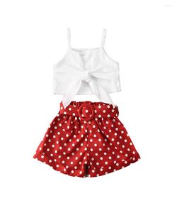 Ensembles de vêtements 2 pièces enfant en bas âge bébé fille vêtements été couleur unie sangle Bowknot Crop hauts à pois pantalons courts tenues de mode 1-6Y