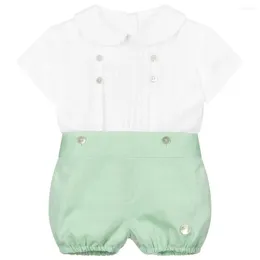Kledingsets 2 stks peuter jongens Spaans pak baby witte katoenen shirts met groene shorts kinderen verjaardag outfit
