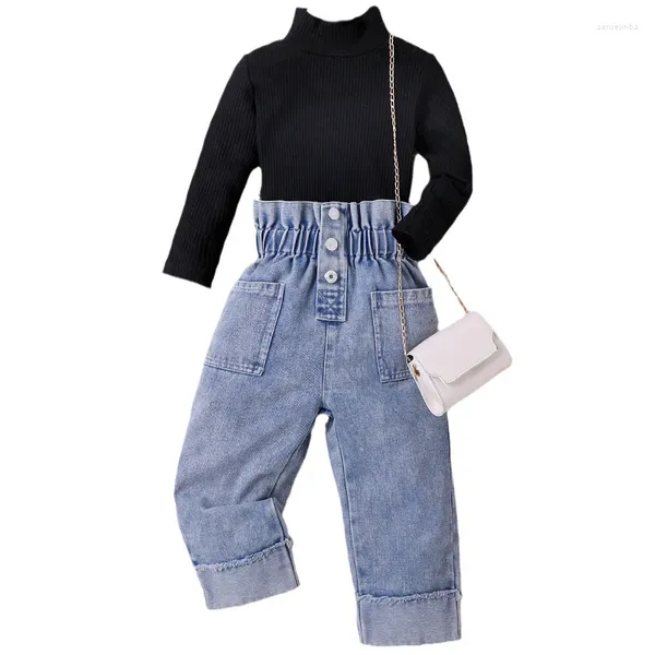 Ensembles de vêtements 2 pièces automne enfants fille vêtements ensemble mode coréenne solide à manches longues bébé hauts en vrac jean enfants Boutique BC1317-1