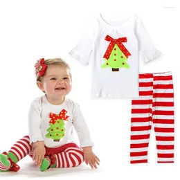 Ensembles de vêtements 2 pièces ensemble printemps automne enfants vêtements pour bébé filles Costume de noël mignon coton T-shirt pantalon à rayures enfants BC2296