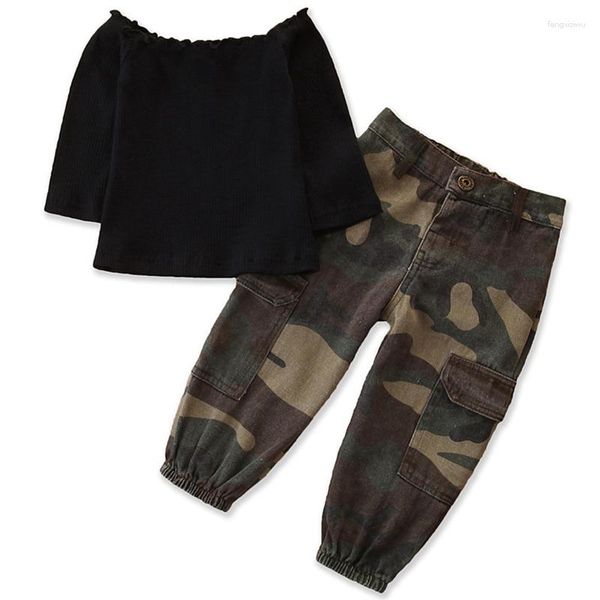 Ensembles de vêtements 2 pièces printemps enfants vêtements filles boutique tenues mode noir à manches longues coton bébé hauts pantalons imprimés vêtements pour tout-petits