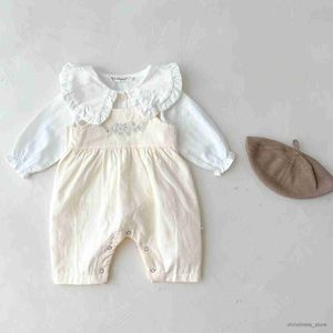 Kledingsets 2psc Herfst pasgeboren baby baby meisjes romper + shirt borduur rompertjes kinderen losse verstelbare broek mode babykleding R231215