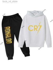 Ensembles de vêtements 3-14 ans Ronaldo imprimé pull pour enfants costume automne hiver sweat à capuche en polaire pantalon 2 pièces vêtements décontractés pour enfants T231204