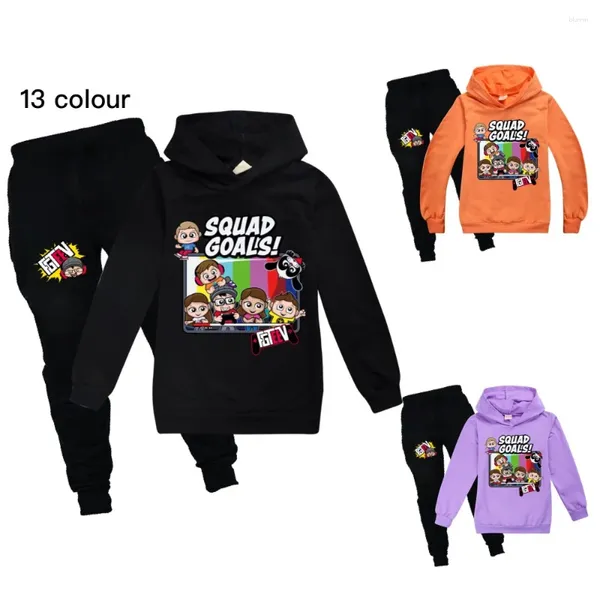 Juegos de ropa 3-16Y Fall Kids sudadera caricatura fgteev capucha con capucha de otoño con capucha top pands 2p traje de niñas