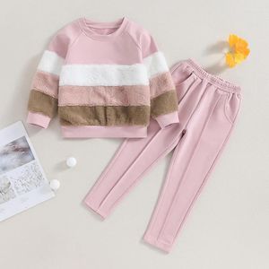 Kledingsets 3-7Y Kid Meisjes Herfst Winter Outfits Baby Fuzzy Pluche Sweatshirt Met Lange Mouwen Tops Broek Kinderkleding Trainingspakken