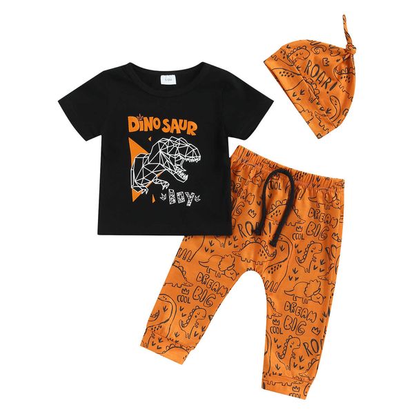 Ensembles de vêtements 3 pièces infantile tenues décontractées bébé garçons lettre dinosaure imprimer à manches courtes col rond t-shirt pantalon chapeau Z0321