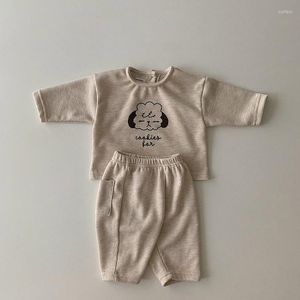 Kledingsets 3548B Koreaanse babyset 2023 Autumn Simple Dog Print Boy's Two-Pally Suit trui Pant Pit-strip Home Kleding