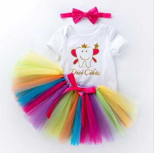 Kleding sets 3 kleuren baby meisje kleding tutu jurk outfits smile health tand fairy girls boutique jurken voor jaar cadeau