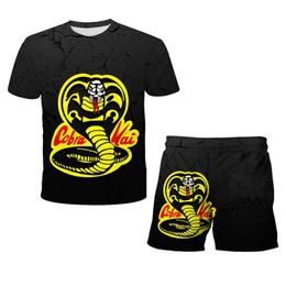 Conjuntos de ropa 3D Cobra Kai Kids Boy's Girl's Ropa divertida Camiseta Pantalones cortos Trajes Estampado Disfraz Niños Verano