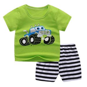 Kledingsets 3M-8T PRINT SET O-NECK+Shorts Baby Boys Casual Fashion Cartoon Baby Girls Clothing Set Childrens Clothing D240514