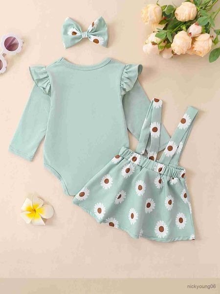 Ensembles de vêtements 3PC été bébé fille à manches longues sweat à capuche tournesol plus robe licou plus bandeau papillon ensemble 3 pièces