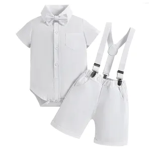 Vêtements Ensembles 3pcs Baby Boys Vêtements Gentleman Suit Suit Short Shirt Shirt With Bowtie Scoulers Shorts Set Birthday Wedding Party Party