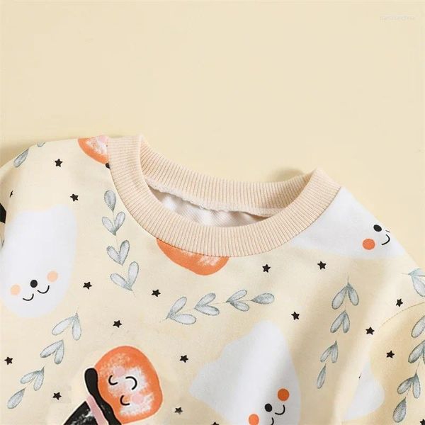 Conjuntos de ropa 3 uds. Conjunto para niñas pequeñas con estampado de flores fantasma, sudadera de manga larga con cuello redondo, pantalones de chándal, diadema, ropa de Halloween