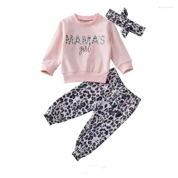 Vêtements de vêtements 3 pcs nés bébé fille sweat-shirt top pantalon léopard tenue vêtements de survêtement