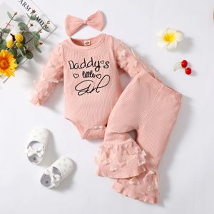 Kledingsets 3 -stcs geboren meisjeskleding Set 3 maanden babymeisje kleren peuter meisje outfits baby bodysuit boog broek baby kinderkleding 230317