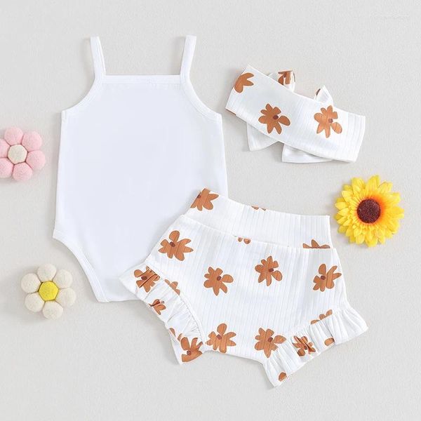 Ensembles de vêtements 3pcs nés bébé bébé fille des vêtements d'été sans manches