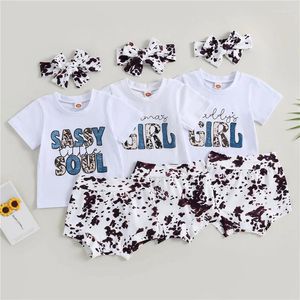 Kledingsets 3-stcs geboren babymeisjes kleren set korte mouw letters t-shirt spots print shorts met haarband zomer outfit