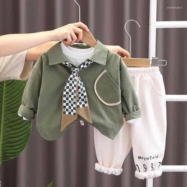 Ensembles de vêtements 3pcs mode coréenne bébé garçon vêtements 18 à 24 mois couleur unie manteaux à manches longues t-shirts blancs pantalons survêtements pour enfants