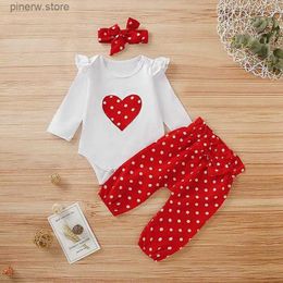 Ensembles de vêtements 3pcs nouveau-né fille vêtements enfant en bas âge bébé fille vêtements ensemble amour coeur imprimé à manches longues barboteuse + pantalon enfant en bas âge fille tenue