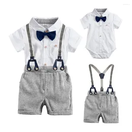 Kledingsets 3 stks/set Baby Voor Jongens Rompertjes Body Europese En Amerikaanse Bretels Vlinderdas Geboren Peuters Kruipen Gentleman Suits