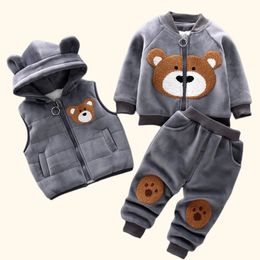 Kledingsets 3-delige set Kinderkleding Dikker warm met capuchon Uitloper Kindersets Driedelige outfits Peuterkostuum Pak Kinderkleding 231027