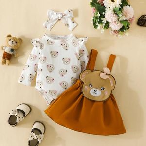 Juegos de ropa 3pcs primavera niña lindo oso de manga larga triángulo monta