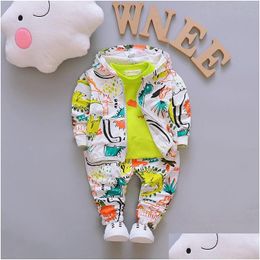 Ensembles de vêtements 3pcs enfant en bas âge bébé garçon vêtements tenues manteau à capuche chemiseadd enfants enfants garçons 57 Z2 livraison directe maternité Dhzh4