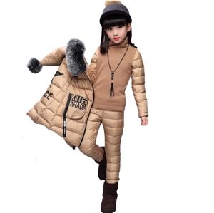 Kledingsets 3 stks winter tiener kinderen Set voor meisjes Dikke Kinderen Capuchon Bovenkleding Tops Broek Outfits Kinderen Warm Kostuum pak 231206