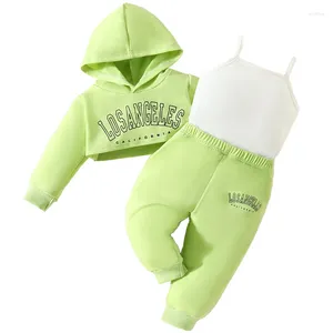 Ensembles de vêtements 3 pièces printemps enfant en bas âge filles tenue coréenne lettre décontractée hauts à capuche gilet pantalon vêtements pour bébés bébé boutique BC776