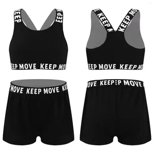 Kledingsets 4-14y Kids Girls Set Letter Afdrukken Crop Tops Shorts Kinderen Zomer Tiener Gymnastics Workout Dancewear Sports