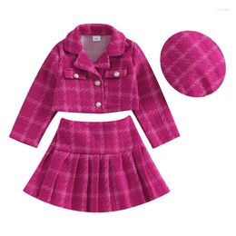 Ensembles de vêtements 4 à 7 ans pour enfants de mode filles d'automne vêtements 3pcs bébé manche à manches longues manteau plire à carreaux