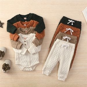 Kledingsets 4 kleuren geboren baby gebreid warm 2-delig pak peuter meisje jongen lange mouw romper tops broek herfst winter homewear 220830