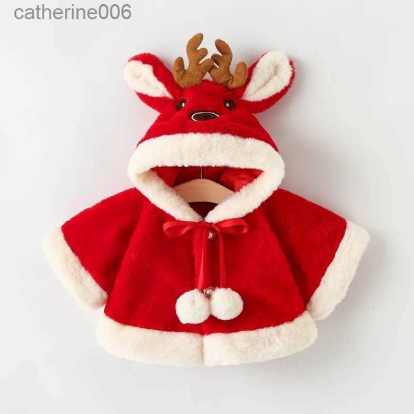 Ensembles de vêtements 4 couleurs mignons wapitis de Noël en peluche veste bébé automne d'hiver chaude à capuche petite fille en manteau princesse Cloak Baby Girl Vêtements 0-24ml231202